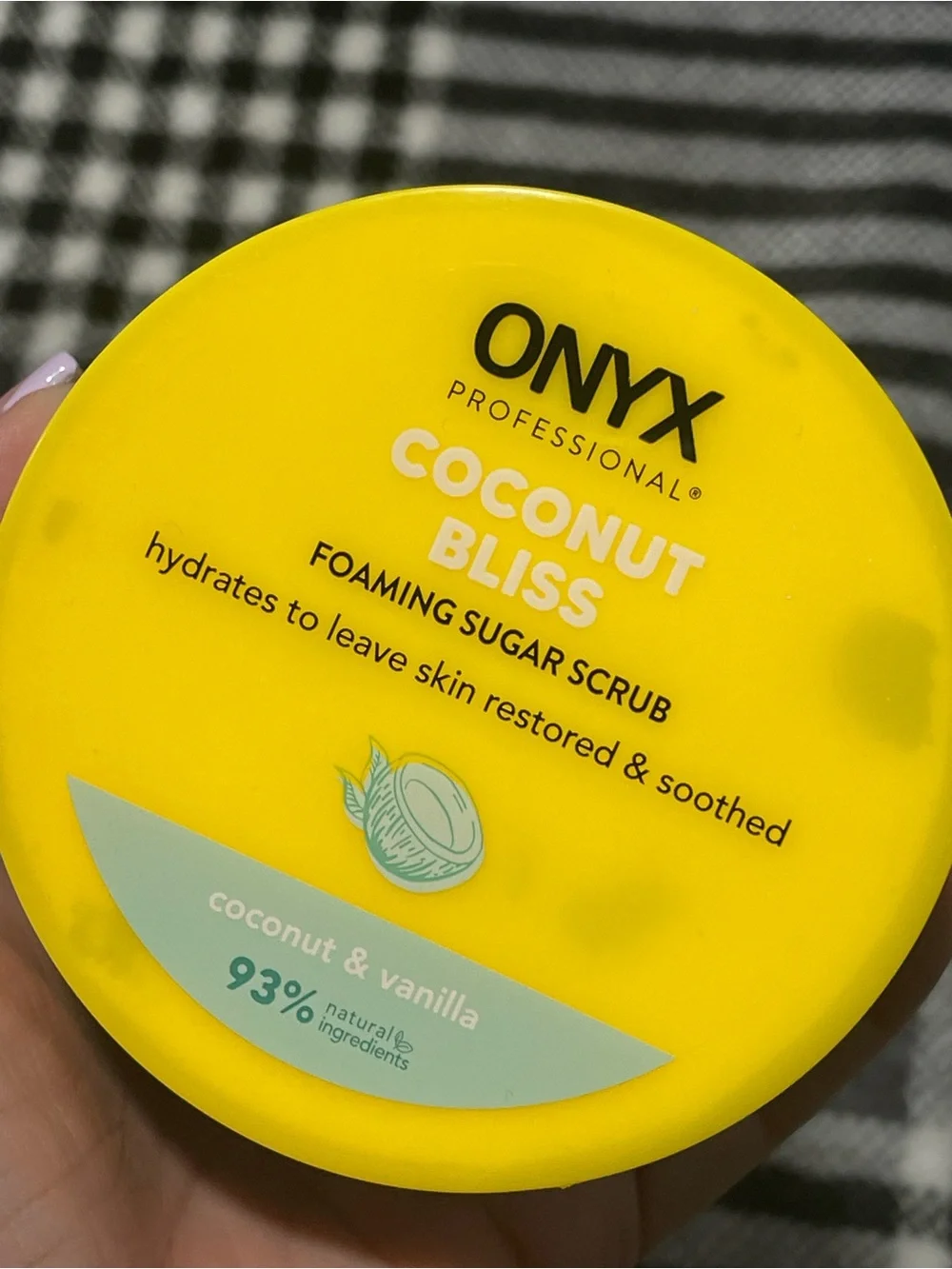 Onyx Coconut Bliss Foaming Sugar Scrub — Bright Yellow Jar with Matching Brush